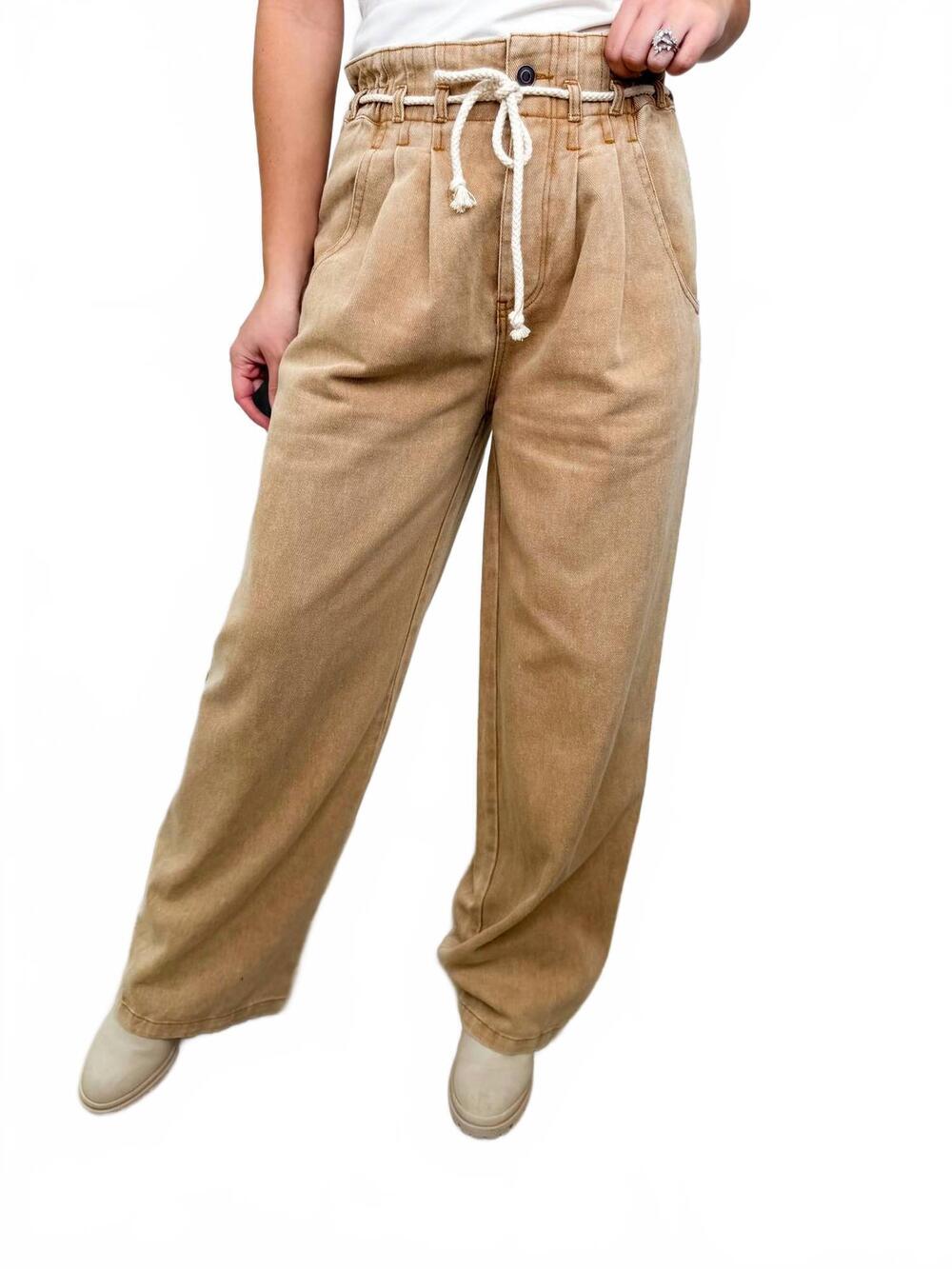 NEW SEW IN LOVE reason to be high-rise cotton wide leg pants in tan